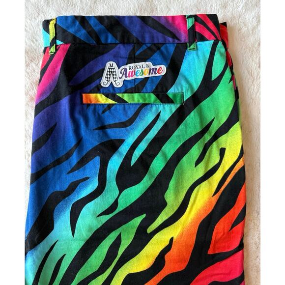 Royally Awesome NWOT Rainbow Zebra Cotton Blend Flat Front Shorts size 44 - Picture 8 of 15